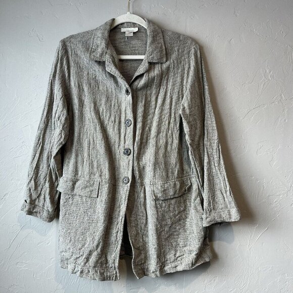 J Jill Shirt Jacket Linen Lagenlook Beige Hippie Boho Art Teacher Minimalist vtg - Picture 1 of 8